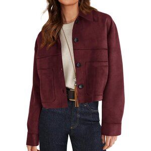 Women's Suede Cropped Jacket Casual Lightweight Spring Fall Outerwear Fashion